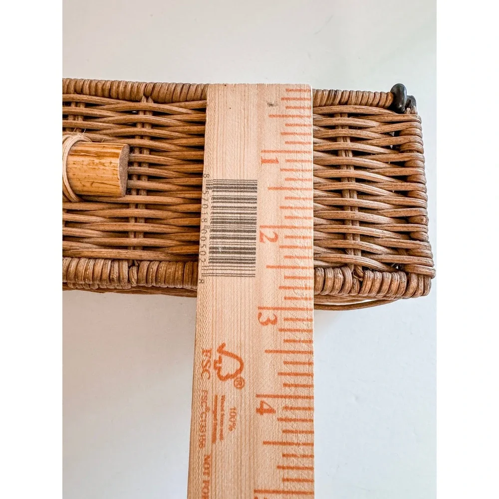 Vintage Woven Wicker Lidded Storage Box Bamboo Handle Rattan Organizer 14